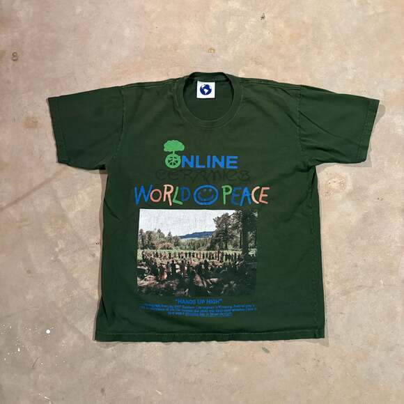 Online Ceramics Other - Online Ceramics 'I Declare World Peace' Green Graphic T-Shirt size L